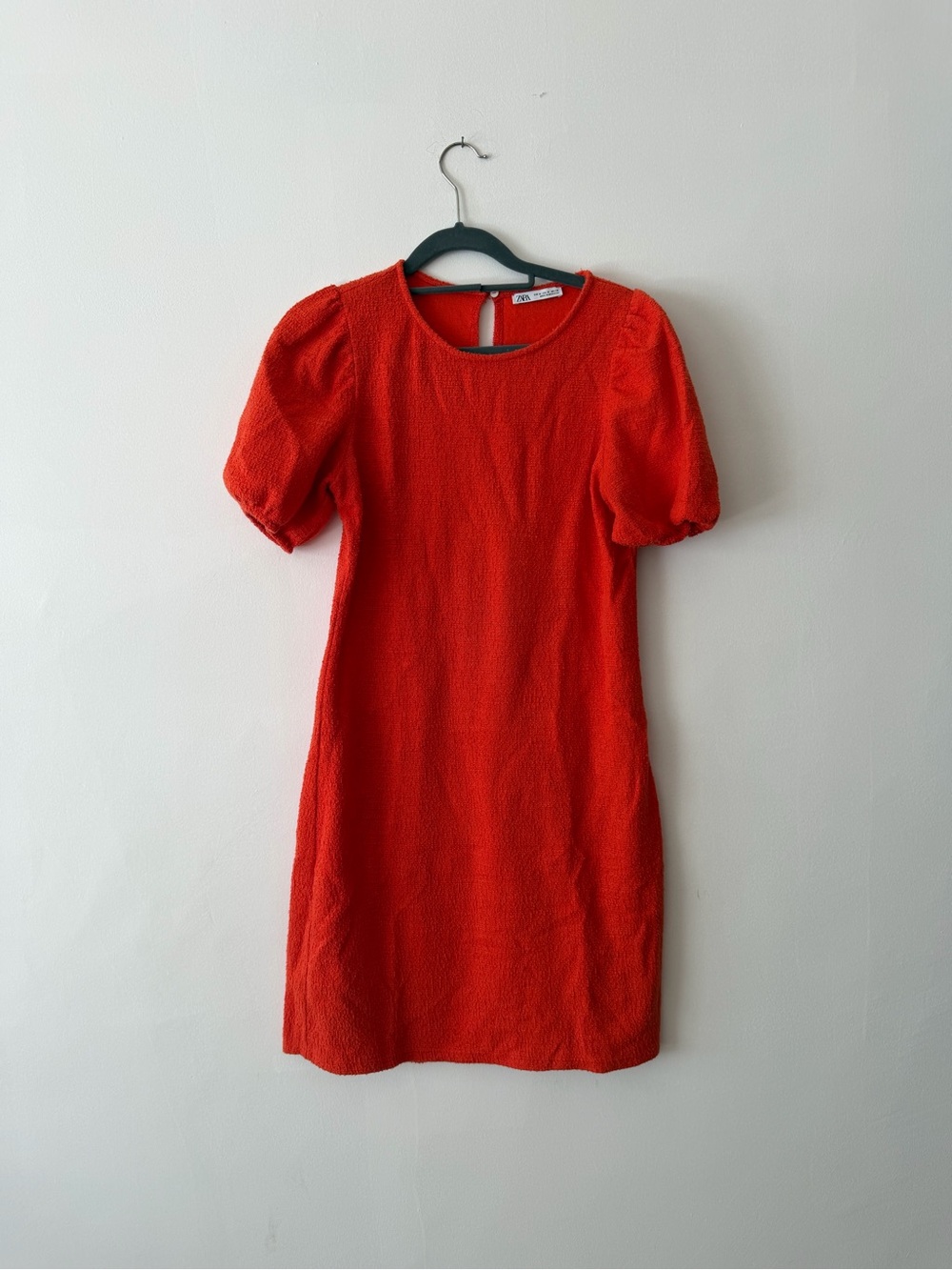 Zara Textured Orange Puff-Sleeve Work Dress Fall Dress Medium